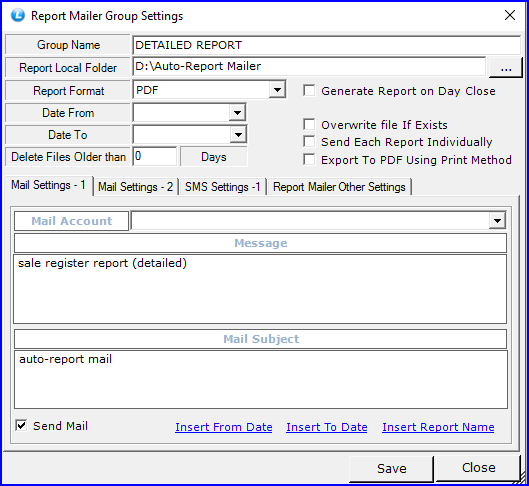 Edit Report Mailer Group